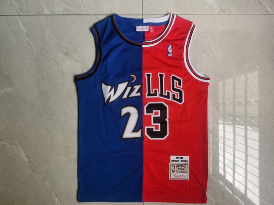 Maillot de Basket #23 Jordan bulls Wizards split Rouge Bleu